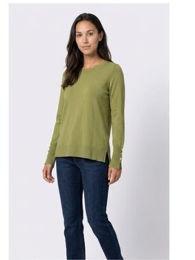 Philosophy Olive Green Crewneck Sweater with Button Cuffs